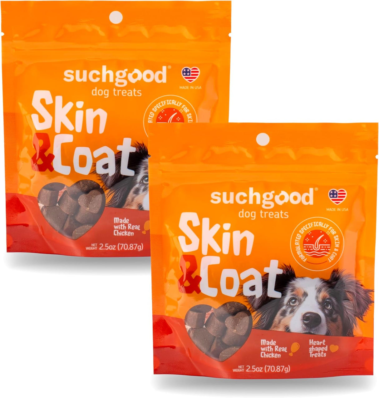 SuchGood Skin and Coat Dog Treats 70 Masticables 2 Pack
