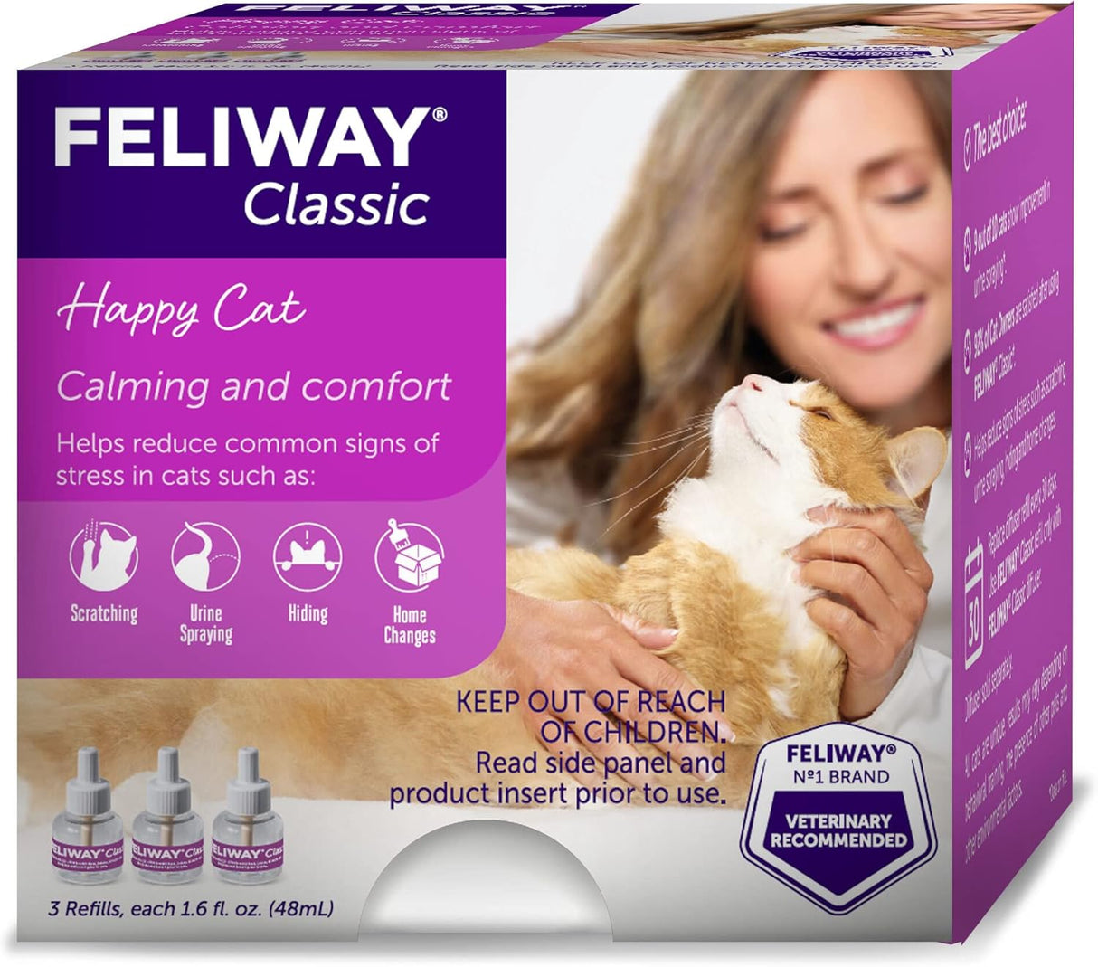 FELIWAY Classic 30 Day Cat Calming Refill for Pheromone Diffuser 48Ml. 3 Pack