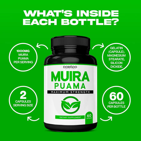 DORADO NUTRITION - DORADO NUTRITION Muira Puama Root Extract 1000Mg. 60 Capsulas - The Red Vitamin MX - Suplementos Alimenticios - {{ shop.shopifyCountryName }}