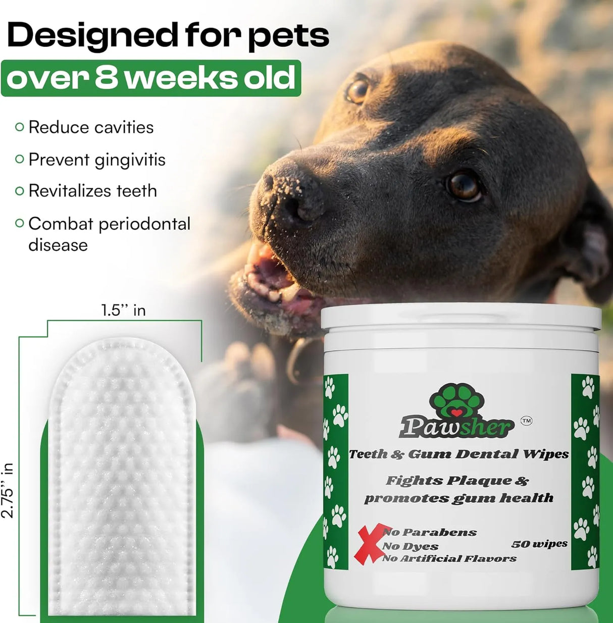 PAWSHER - Pawsher Dogs Dental Wipes 50 Toallitas - The Red Vitamin MX - Cuidado Dental Para Perros - {{ shop.shopifyCountryName }}