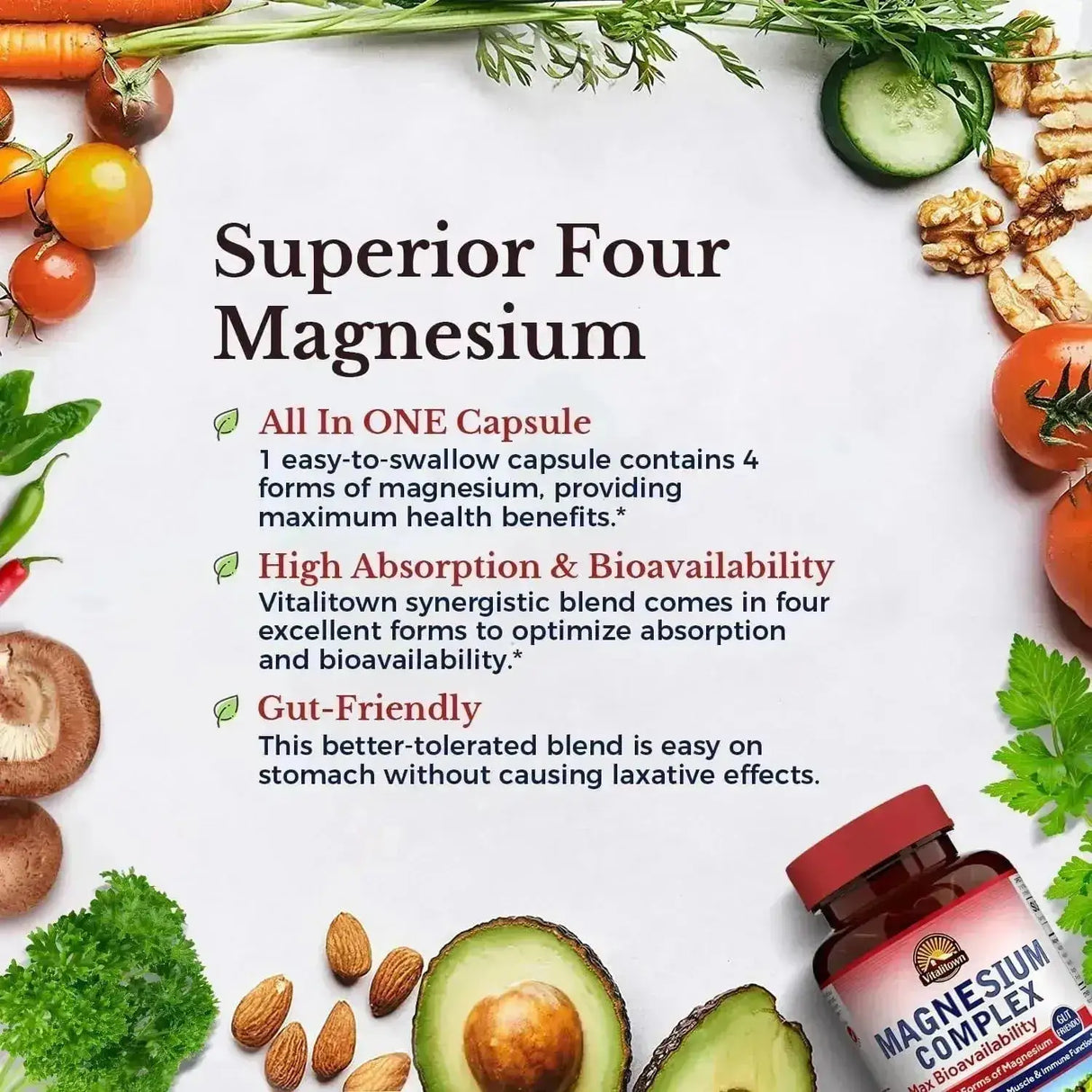VITALITOWN - Vitalitown Magnesium Complex 120 Capsulas - The Red Vitamin MX - Suplementos Alimenticios - {{ shop.shopifyCountryName }}