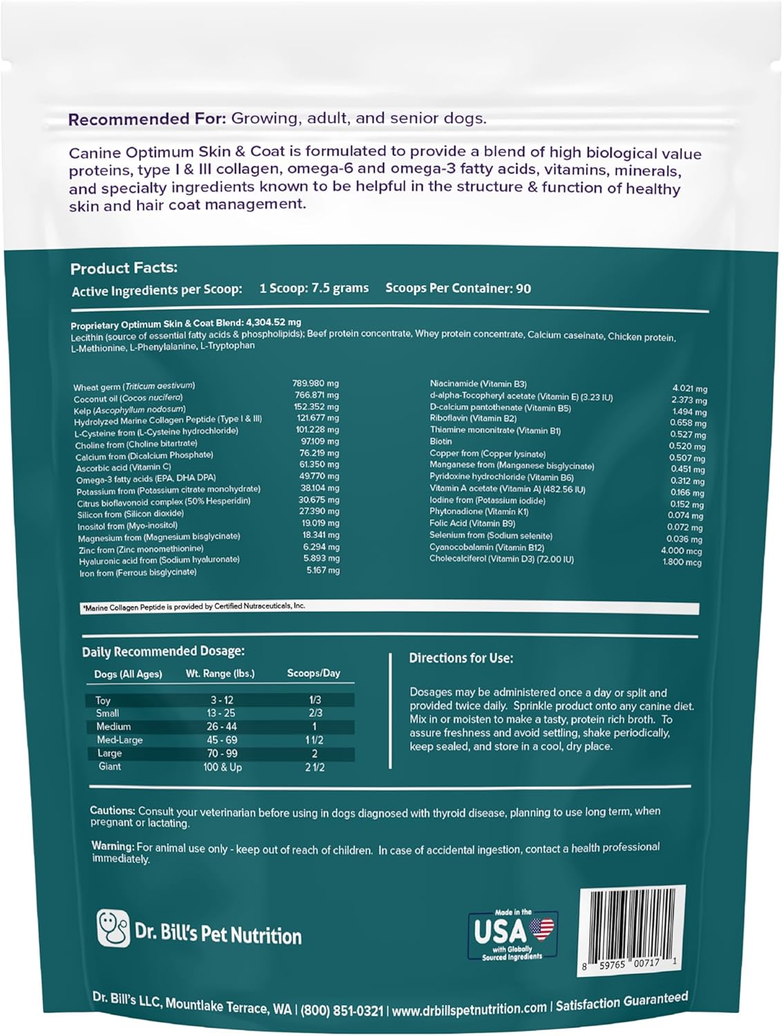 Dr. Bill's Canine Optimum Skin & Coat 680Gr.