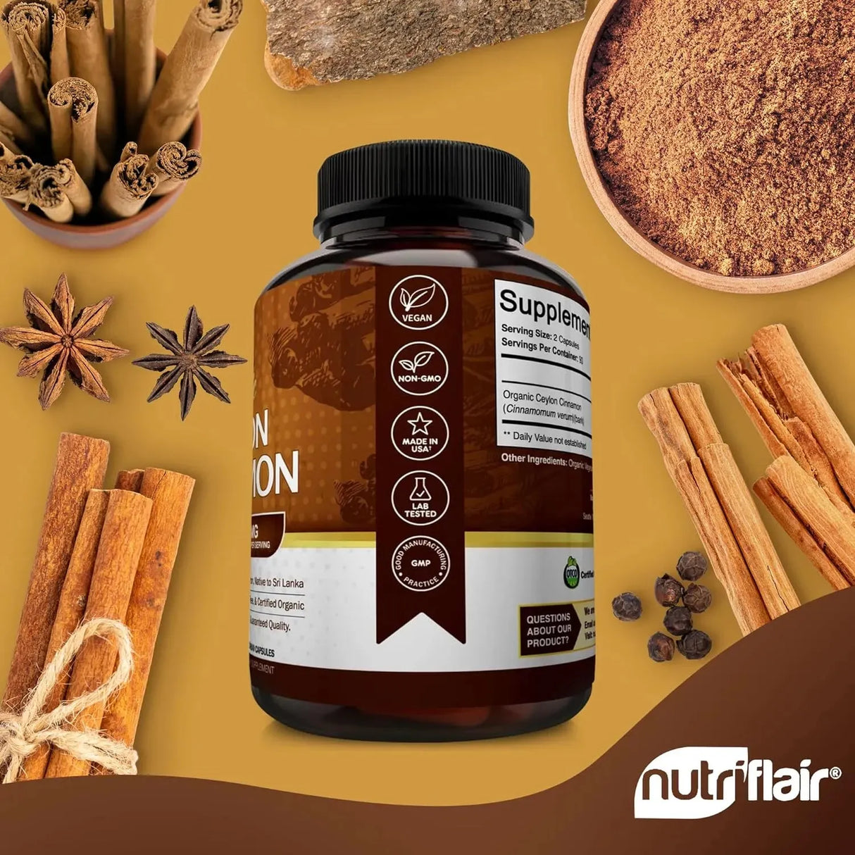 NUTRIFLAIR - NutriFlair Organic Ceylon Cinnamon 1200Mg. 180 Capsulas - The Red Vitamin MX - Suplementos Alimenticios - {{ shop.shopifyCountryName }}