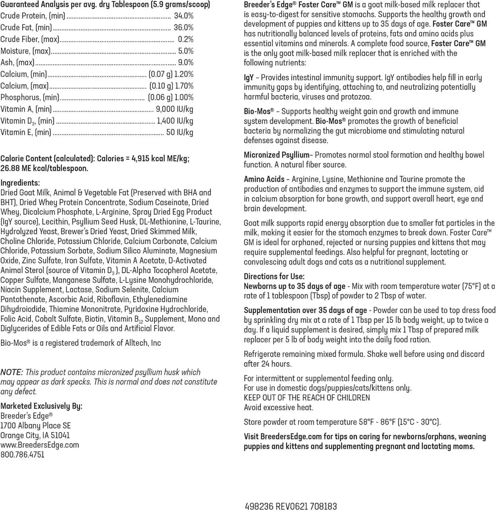 REVIVAL ANIMAL HEALTH - Revival Animal Health Breeder's Edge Foster Care GM Goat Milk Based Powdered Milk Replacer 454Gr. - The Red Vitamin MX - Sustitutos De Leche Para Perros - {{ shop.shopifyCountryName }}