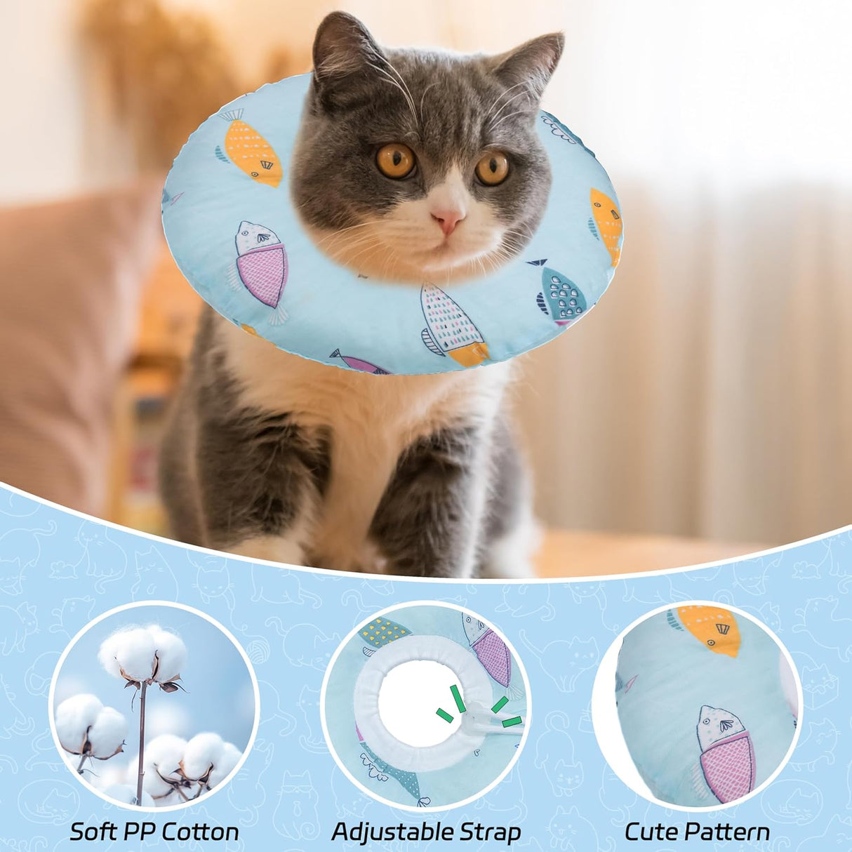Seyezo Cat Cone Collar Soft Blue Fish Small
