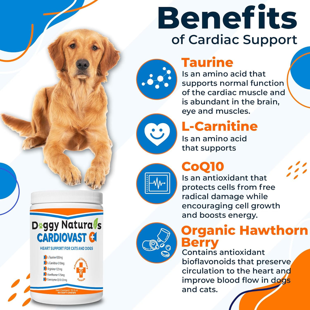 Doggy Naturals CardioVast Cardio Support and Cardio Strength Supplement for Dog 60 Masticables