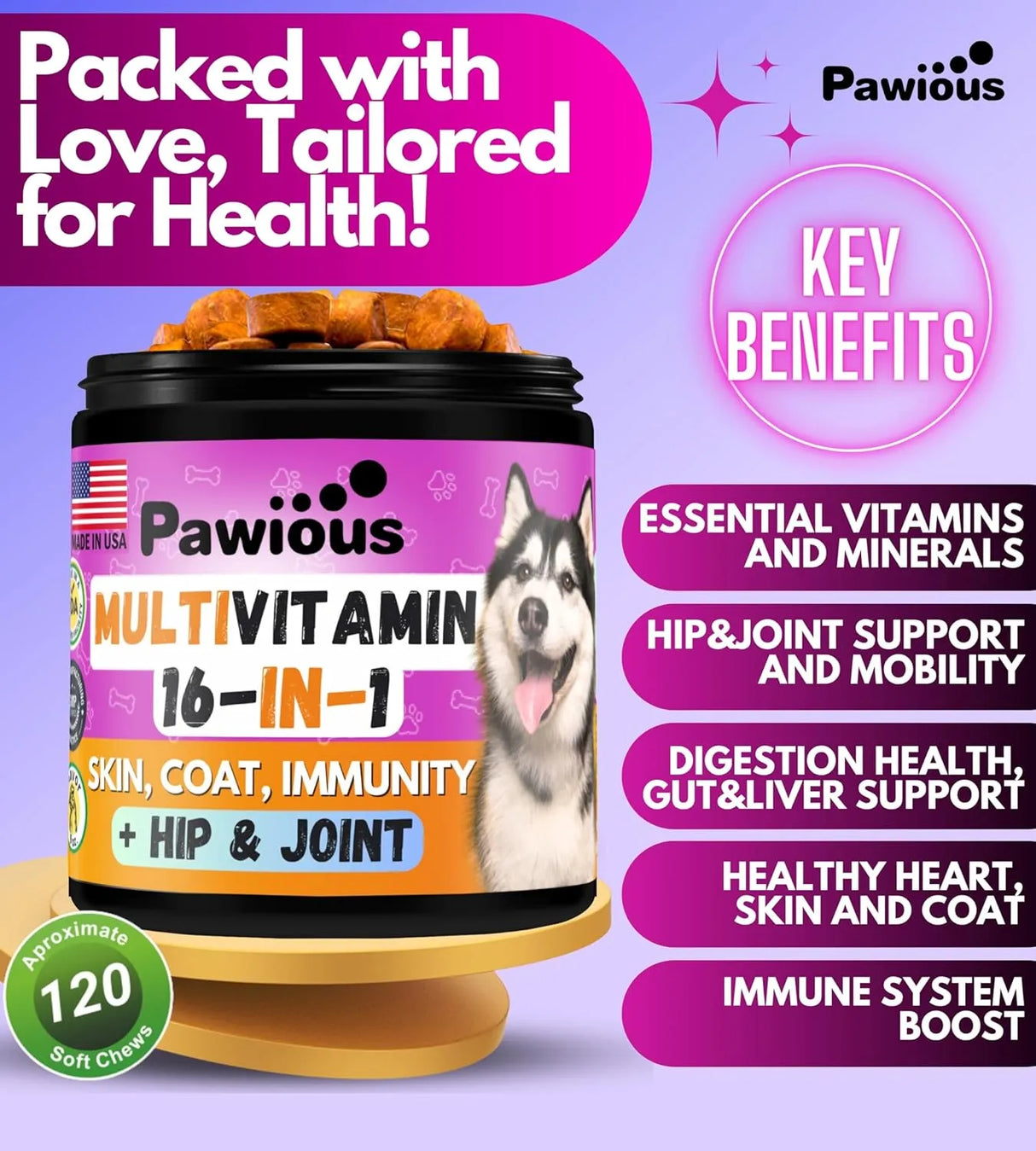 PAWIOUS - Pawious Dog 16 in 1 Multivitamin Chewable with Glucosamine 120 Masticables - The Red Vitamin MX - Multivitamínicos Para Perros - {{ shop.shopifyCountryName }}