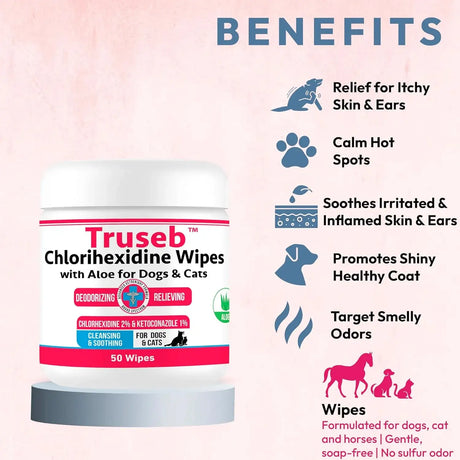 TRUSEB - Truseb Topical Ketoconazole and Chlorhexidine Wipes for Dogs Cats and Horses 50 Toallitas - The Red Vitamin MX - Remedios Para La Picazón De Perros - {{ shop.shopifyCountryName }}