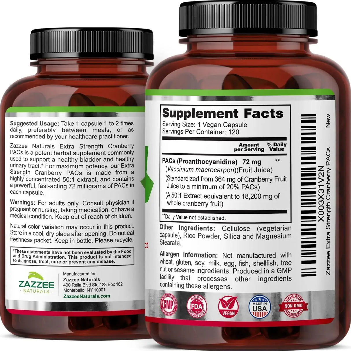 ZAZZEE NATURALS - Zazzee Cranberry PACs 72Mg. 120 Capsulas - The Red Vitamin MX - Suplementos Alimenticios - {{ shop.shopifyCountryName }}