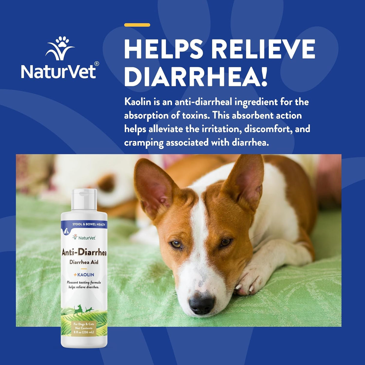 NaturVet Anti-Diarrhea Liquid Pet Supplement Plus Kaolin 236Ml.