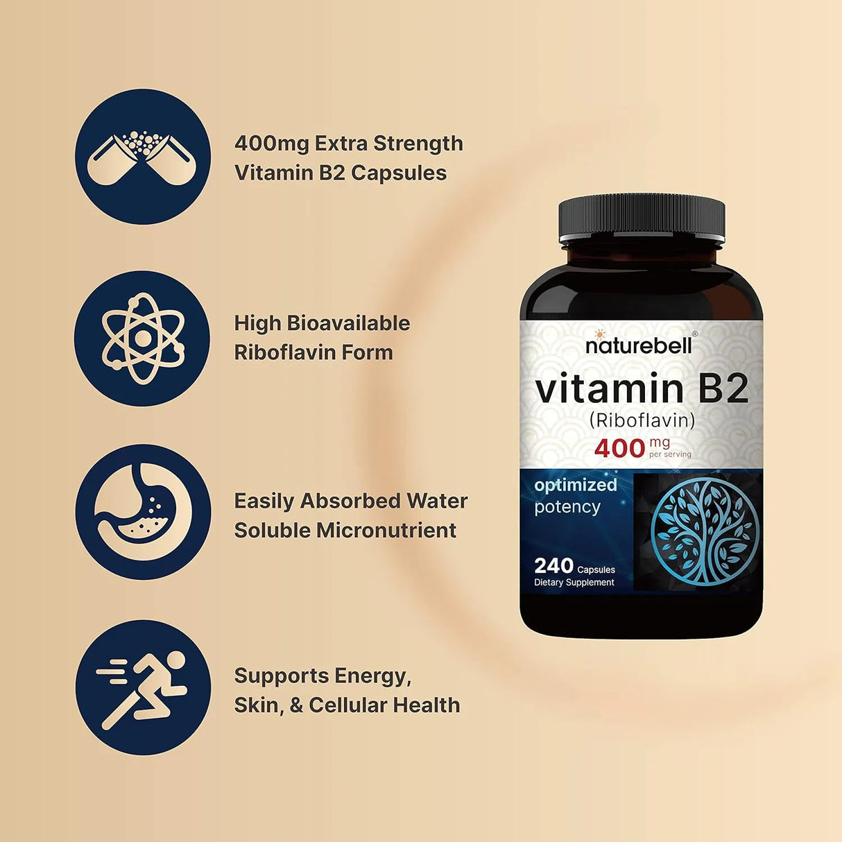 NATUREBELL - NatureBell Vitamin B2 Riboflavin 400Mg. 240 Capsulas - The Red Vitamin MX - Suplementos Alimenticios - {{ shop.shopifyCountryName }}