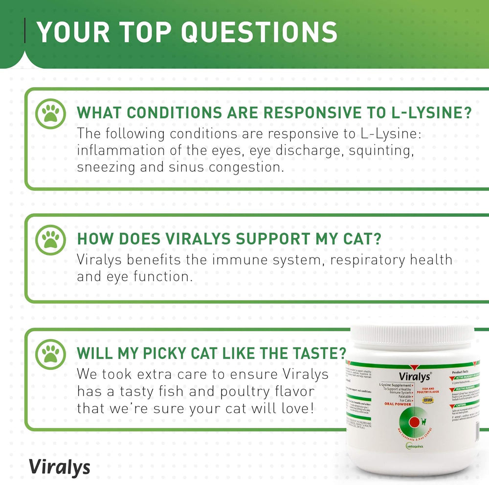 Vetoquinol Viralys Daily L-Lysine Powder for Cats and Kittens 100Gr.