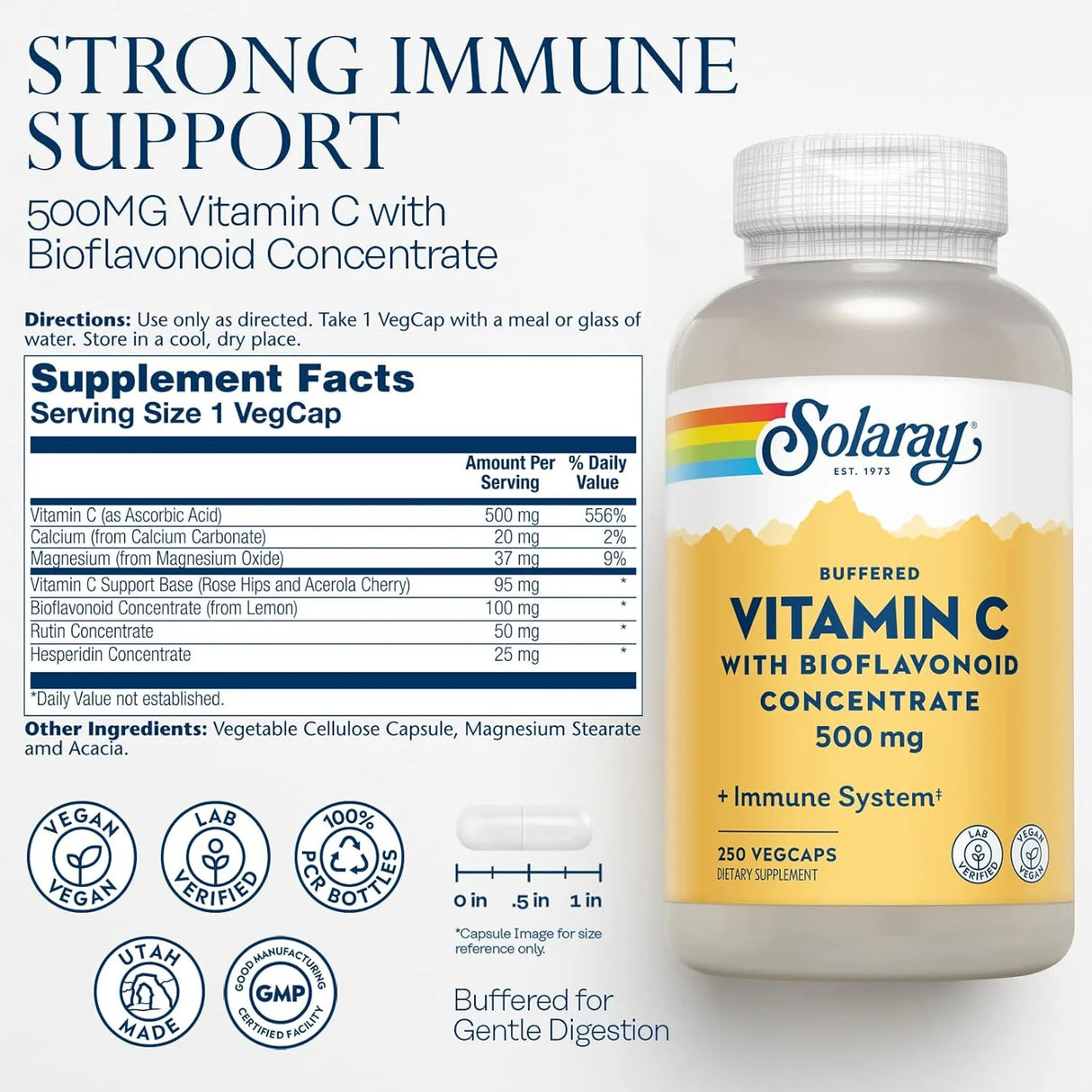 SOLARAY - Solaray Buffered Vitamin C 500Mg. 250 Capsulas - The Red Vitamin MX - Suplementos Alimenticios - {{ shop.shopifyCountryName }}