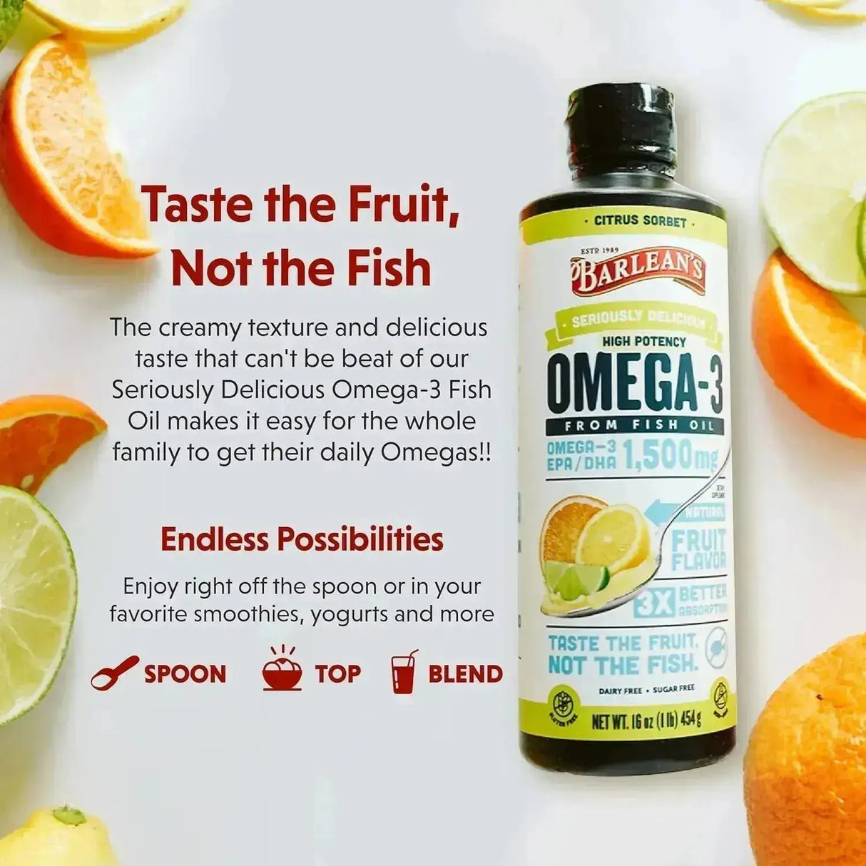 BARLEAN´S - Barlean's High Potency Omega 3 Fish Oil Citrus Sorbet 16 Oz. - The Red Vitamin MX - Suplementos Alimenticios - {{ shop.shopifyCountryName }}