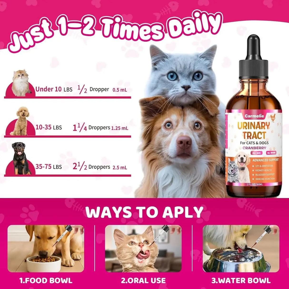 CARMELIE - Carmelie Cat & Dog Urinary Tract Support Drops with Cranberry 2 Fl.Oz. - The Red Vitamin MX - Salud De Tracto Urinario Para Perros - {{ shop.shopifyCountryName }}