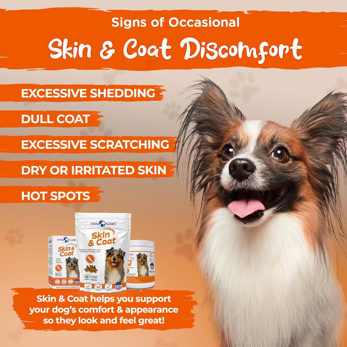 Vital Planet Skin and Coat Supplement for Dogs 60 Tabletas Masticables