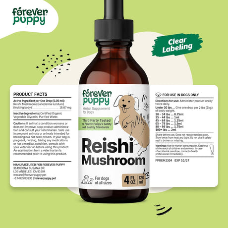 FOREVER PUPPY - Forever Puppy Red Reishi Mushroom Tincture for Dogs 4 Fl.Oz. - The Red Vitamin MX - Suplementos Herbales Para Perros - {{ shop.shopifyCountryName }}