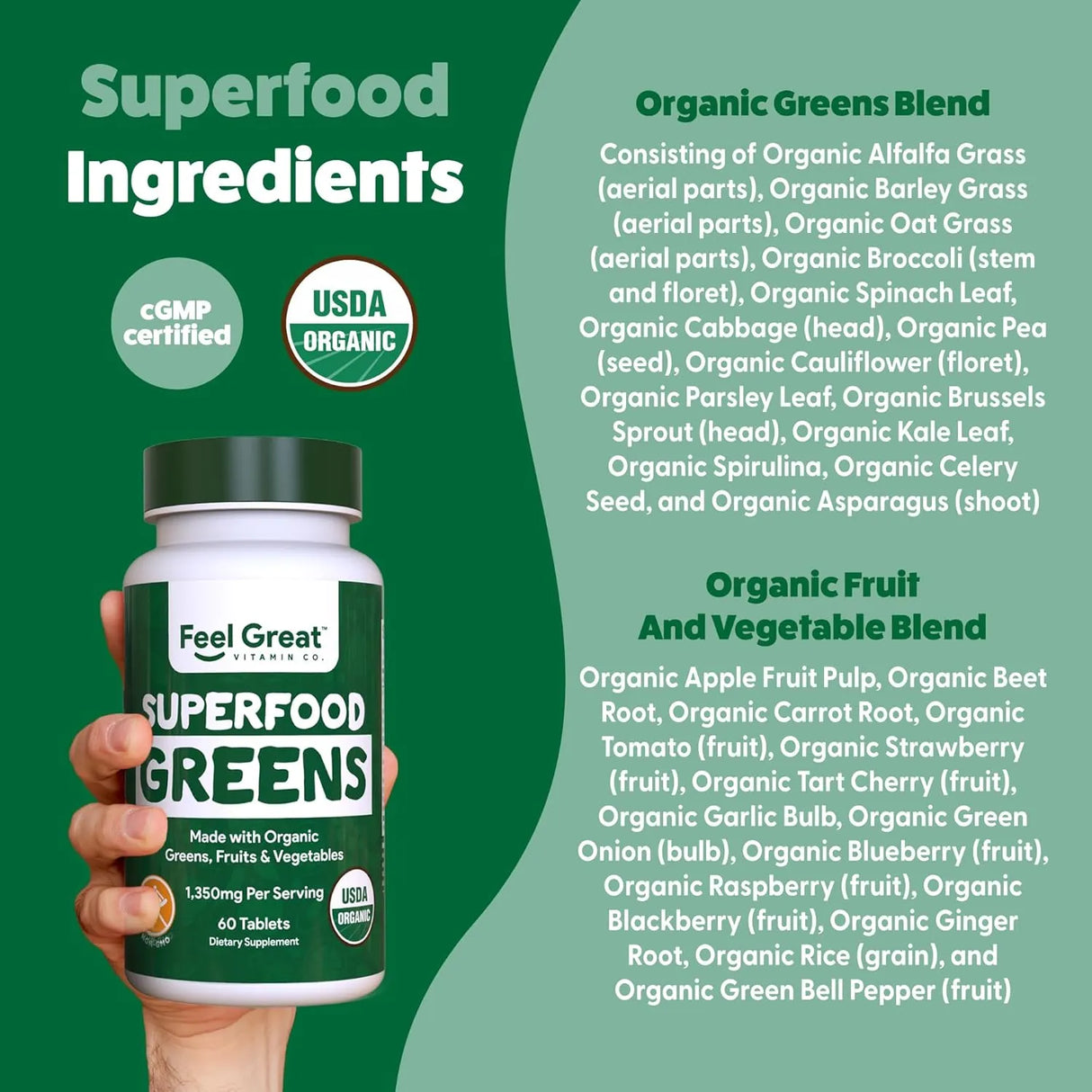 FEEL GREAT - Feel Great Vitamins Super Greens 60 Tabletas - The Red Vitamin MX - Suplementos Alimenticios - {{ shop.shopifyCountryName }}