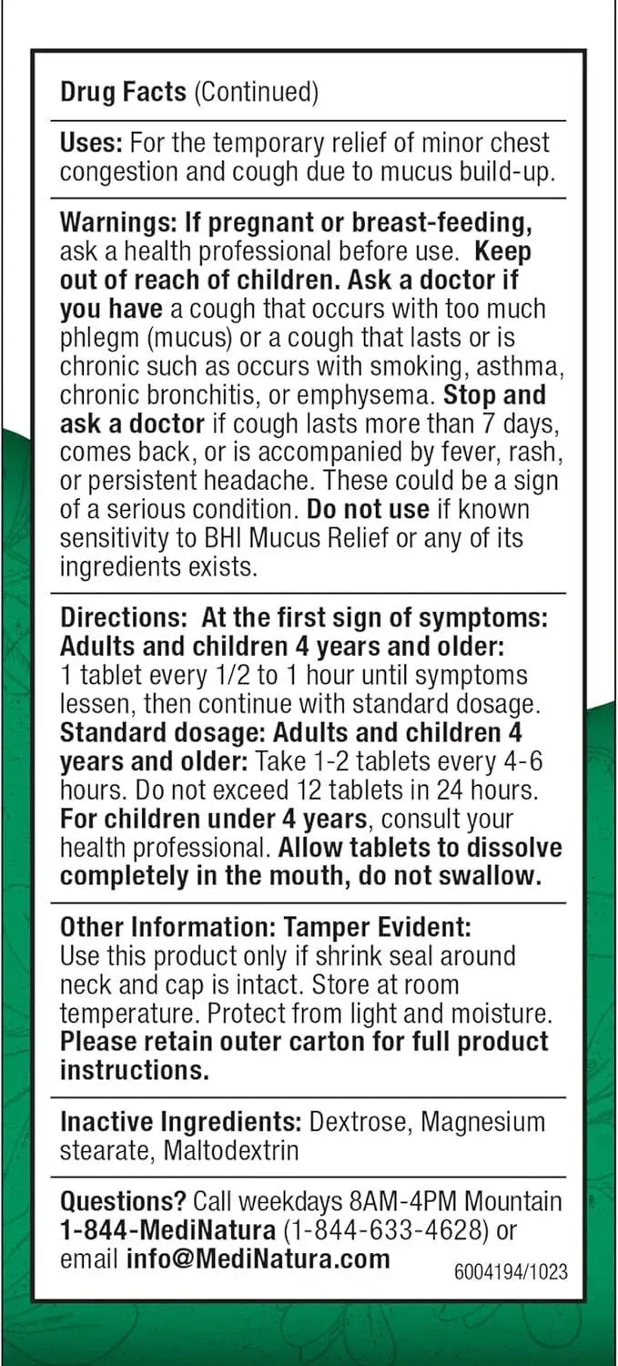 BHI - BHI Mucus Natural Chest Congestion, Cough & Mucus Relief 100 Tabletas - The Red Vitamin MX - Suplementos Alimenticios - {{ shop.shopifyCountryName }}