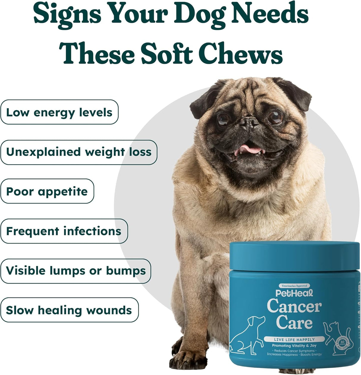 PetHeal Cancer Care Chews for Dogs Pork Flavor 30 Masticables