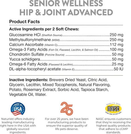 NATURVET - NaturVet Senior Wellness Hip & Joint Advanced Plus Omegas 120 Masticables - The Red Vitamin MX - Cuidado De Cadera Y Articulaciones Para Perros - {{ shop.shopifyCountryName }}