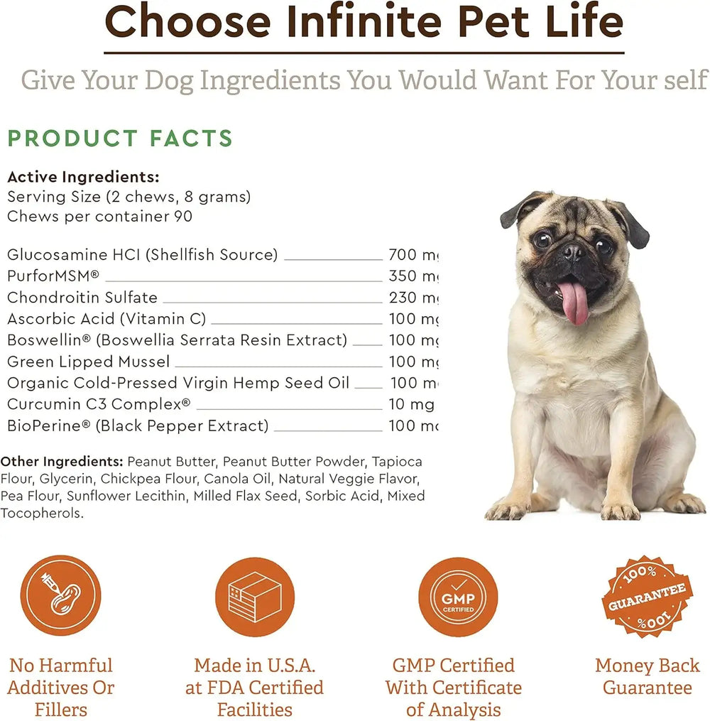 INFINITE PET - Infinite Pet Ultimate Hip and Joint Supplement for Dogs Peanut Butter 90 Masticables - The Red Vitamin MX - Cuidado De Cadera Y Articulaciones Para Perros - {{ shop.shopifyCountryName }}