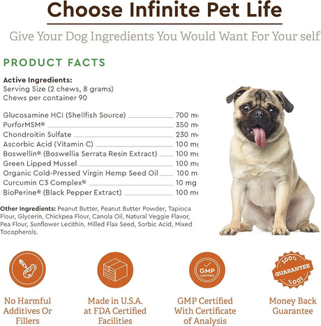 INFINITE PET - Infinite Pet Ultimate Hip and Joint Supplement for Dogs Peanut Butter 90 Masticables - The Red Vitamin MX - Cuidado De Cadera Y Articulaciones Para Perros - {{ shop.shopifyCountryName }}