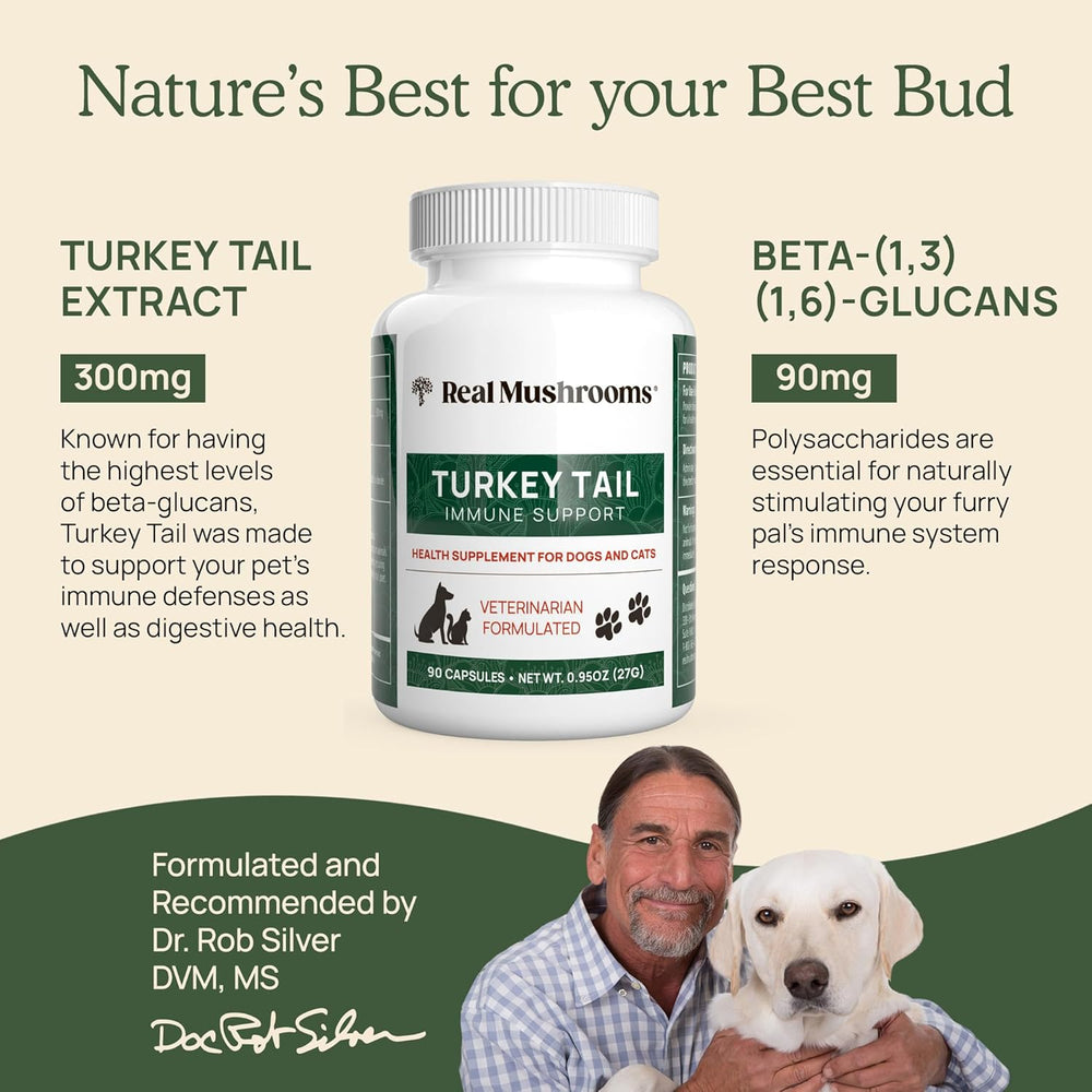 REAL MUSHROOMS - Real Mushrooms Turkey Tail Capsules for Pets 90 Capsulas - The Red Vitamin MX - Suplementos Herbales Para Perros - {{ shop.shopifyCountryName }}