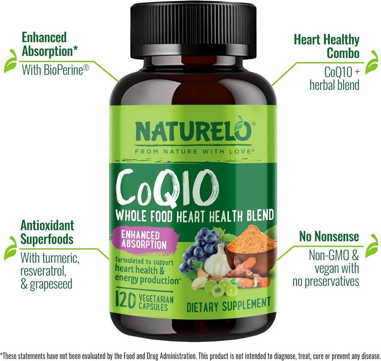 NATURELO - NATURELO Whole Food CoQ10 with Heart Health Blend 120 Capsulas - The Red Vitamin MX - Suplementos Alimenticios - {{ shop.shopifyCountryName }}