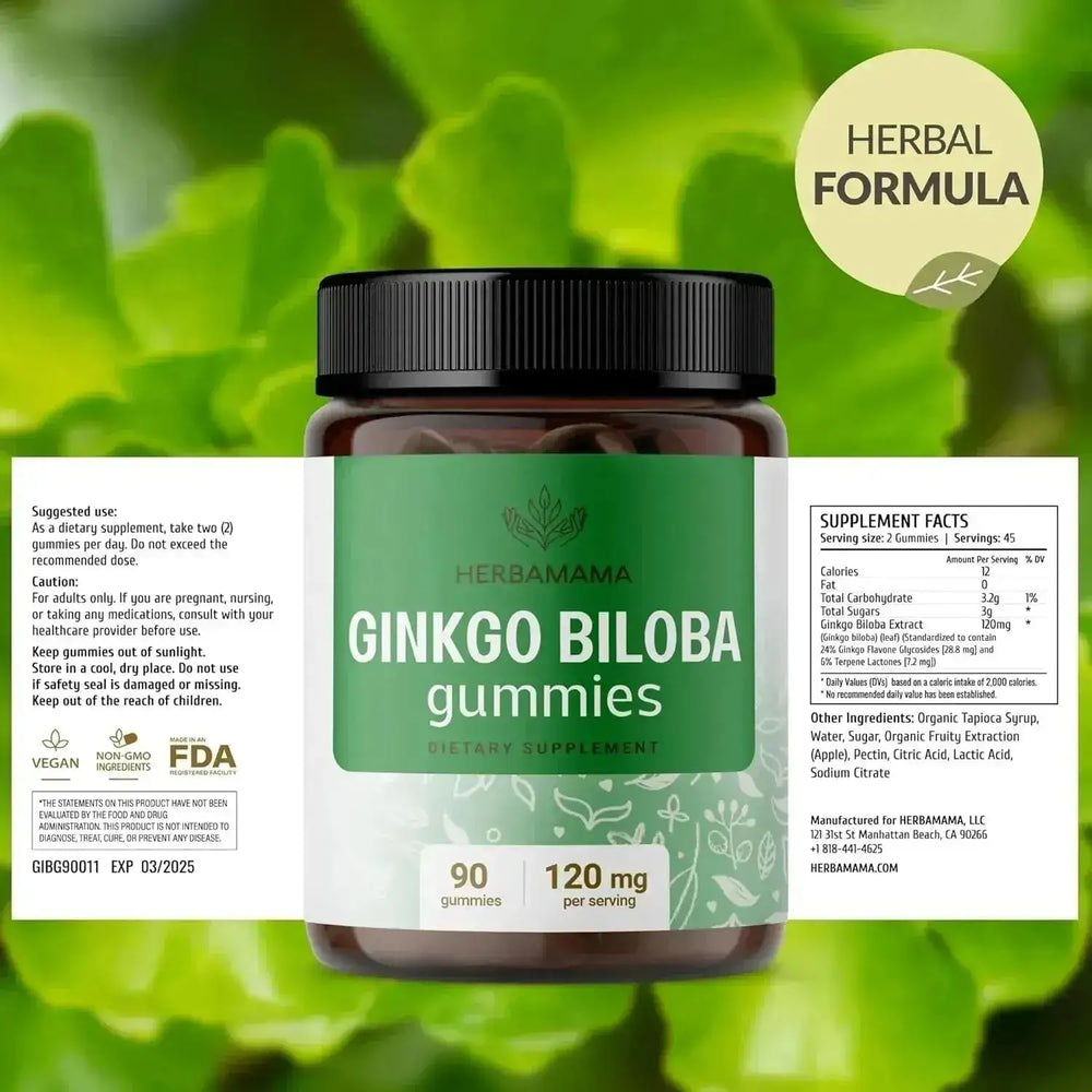 HERBAMAMA - HERBAMAMA Ginkgo Biloba Gummies 120Mg. 90 Gomitas - The Red Vitamin MX - Suplementos Alimenticios - {{ shop.shopifyCountryName }}
