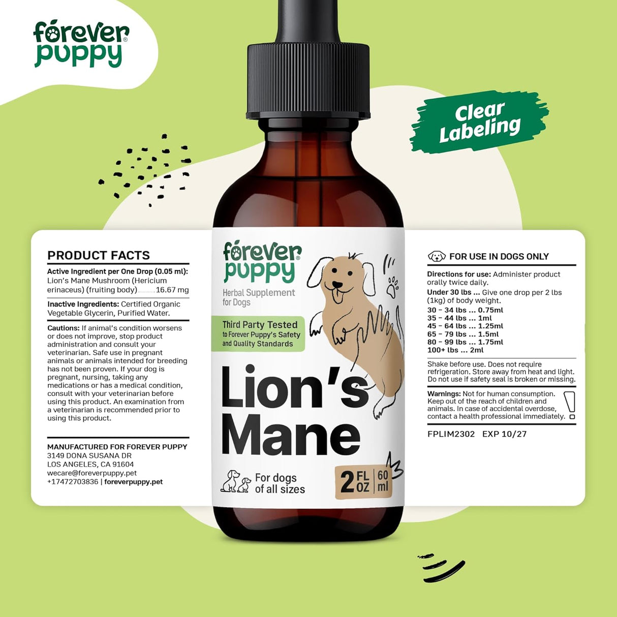 FOREVER PUPPY - Forever Puppy Lion's Mane Mushroom Supplement for Dogs 2 Fl.Oz. - The Red Vitamin MX - Suplementos Herbales Para Perros - {{ shop.shopifyCountryName }}