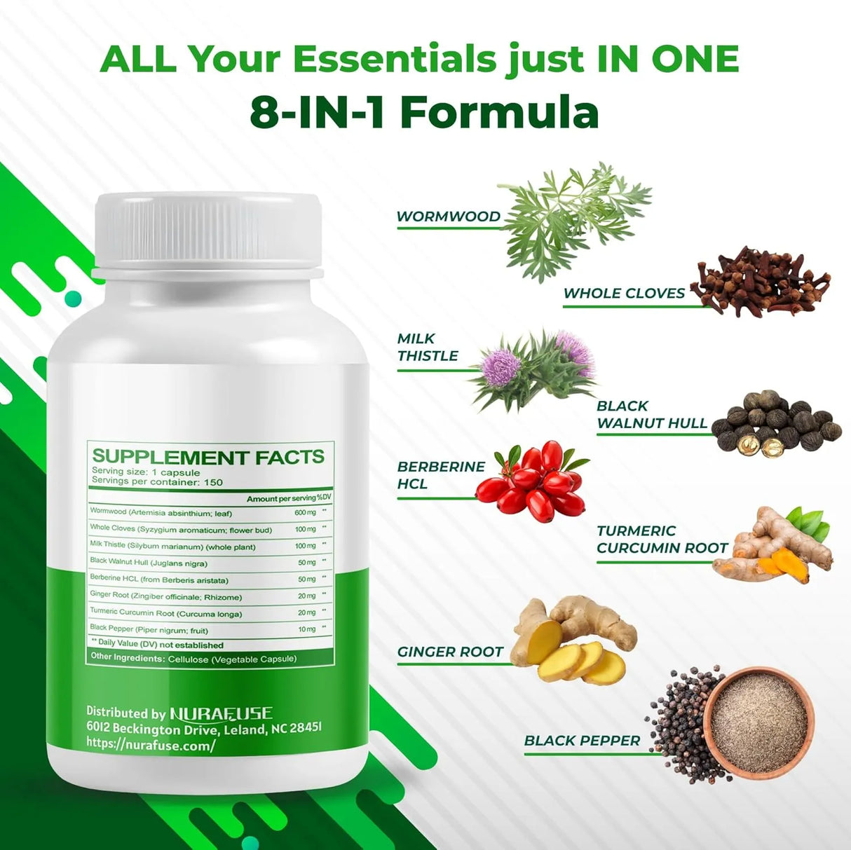 NURAFUSE - NURAFUSE Wormwood Whole Cloves Milk Thistle with Other Herbs 150 Capsulas - The Red Vitamin MX - Suplementos Alimenticios - {{ shop.shopifyCountryName }}