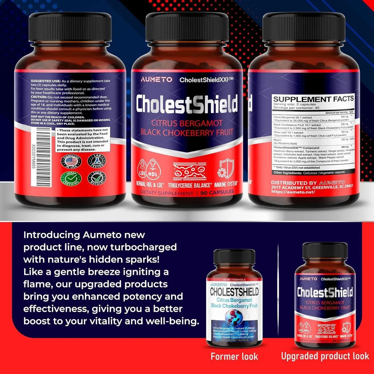 AUMETO - Aumeto CholestShield with Citrus Bergamot Black Chokeberry Fruit 90 Capsulas - The Red Vitamin MX - Suplementos Alimenticios - {{ shop.shopifyCountryName }}