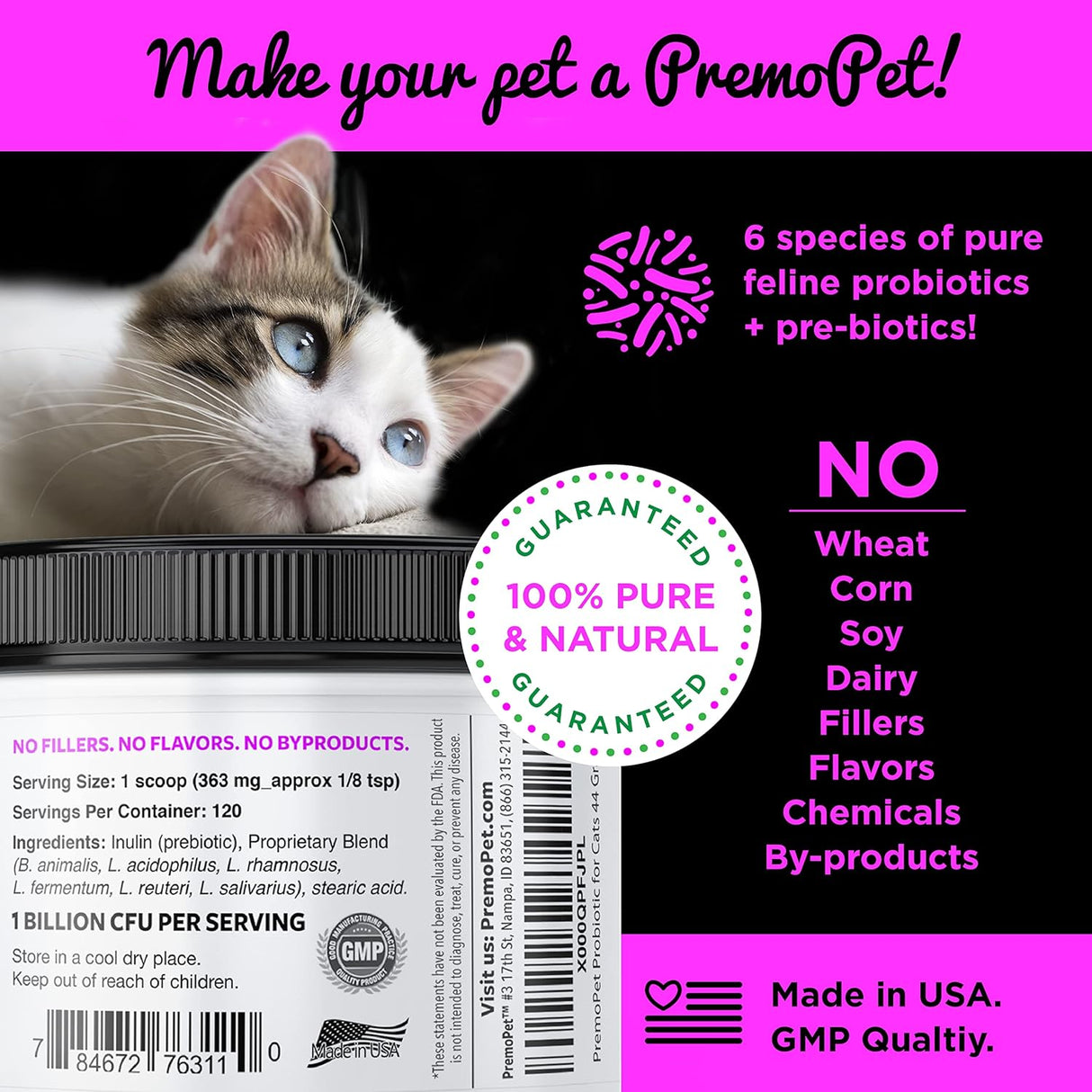Premo Pet PROBIOTIC for Cats 120 Servicios 44Gr.