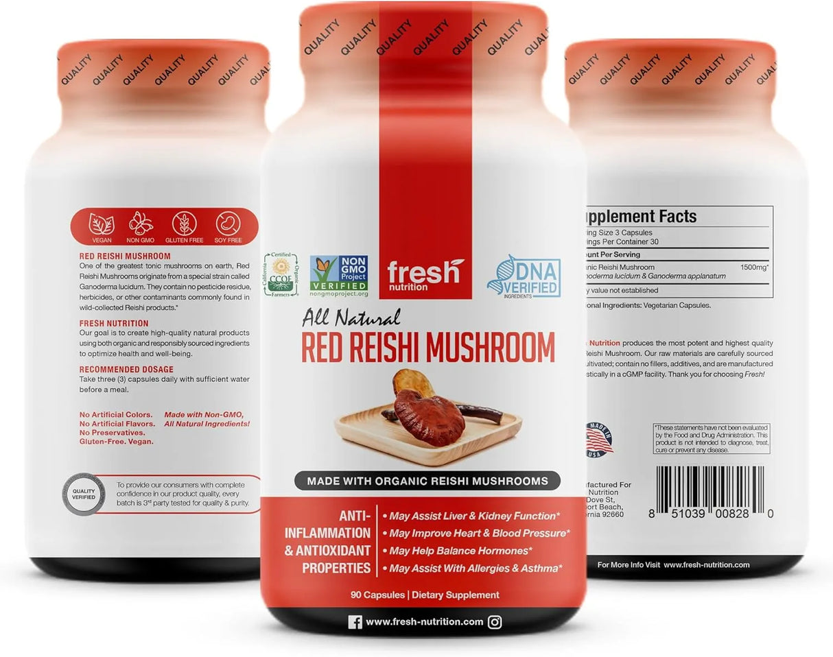 FRESH NUTRITION - Fresh Nutrition Organic Reishi Mushroom 90 Capsulas - The Red Vitamin MX - Suplementos Alimenticios - {{ shop.shopifyCountryName }}