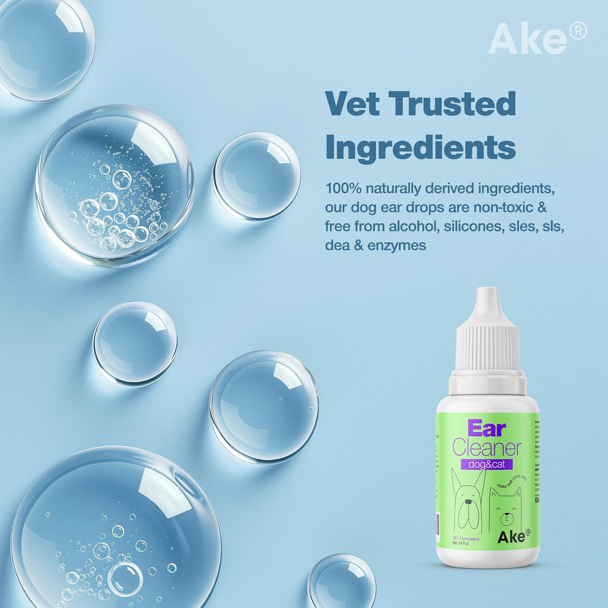 Ake Dog Ear Cleaner Solution Cat Ear Cleaner 3.4 Fl.Oz.