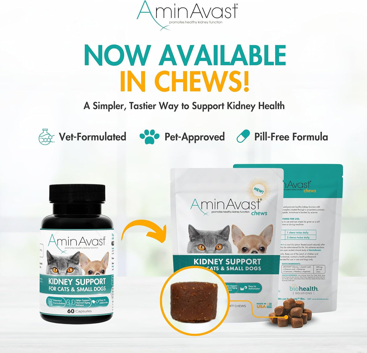 AminAvast Small Dogs & Cat Kidney Support 60 Capsulas