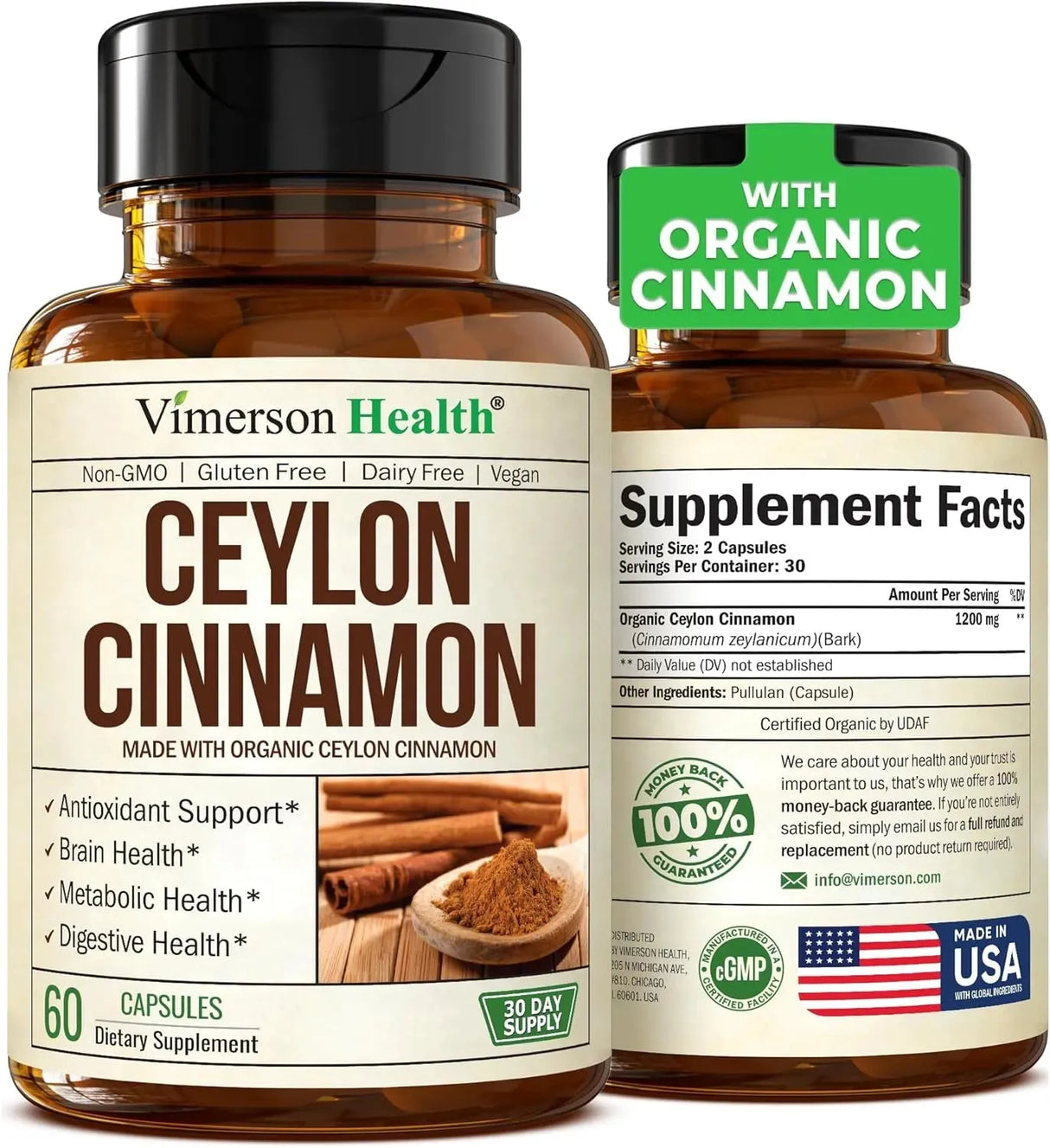 VIMERSON HEALTH - Vimerson Health Organic Ceylon Cinnamon 60 Capsulas - The Red Vitamin MX - Suplementos Alimenticios - {{ shop.shopifyCountryName }}