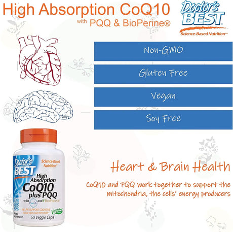 DOCTOR'S BEST - Doctor's Best High Absorption CoQ10 Plus PQQ 60 Capsulas - The Red Vitamin MX - Suplementos Alimenticios - {{ shop.shopifyCountryName }}