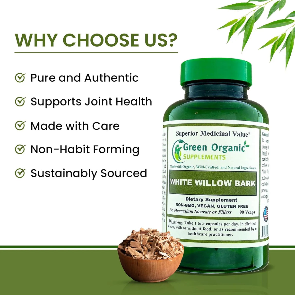 GREEN ORGANIC SUPPLEMENTS - Green Organic Supplements White Willow Bark 90 Capsulas - The Red Vitamin MX - Suplementos Alimenticios - {{ shop.shopifyCountryName }}