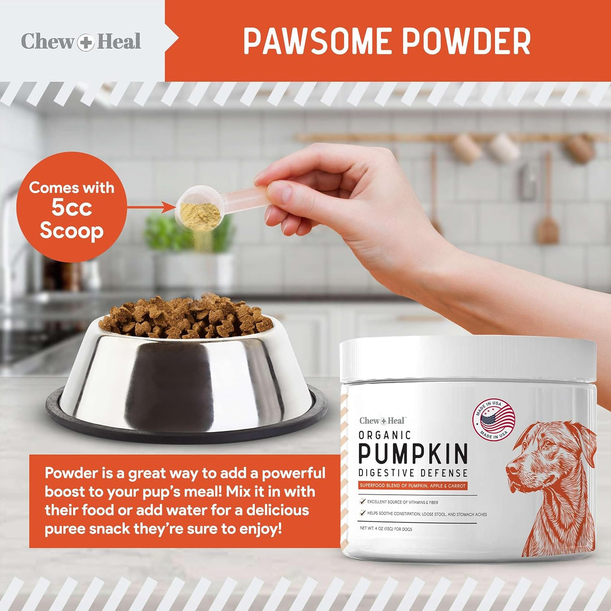 Chew + Heal Labs Organic Pumpkin Powder for Dogs 4 Oz.