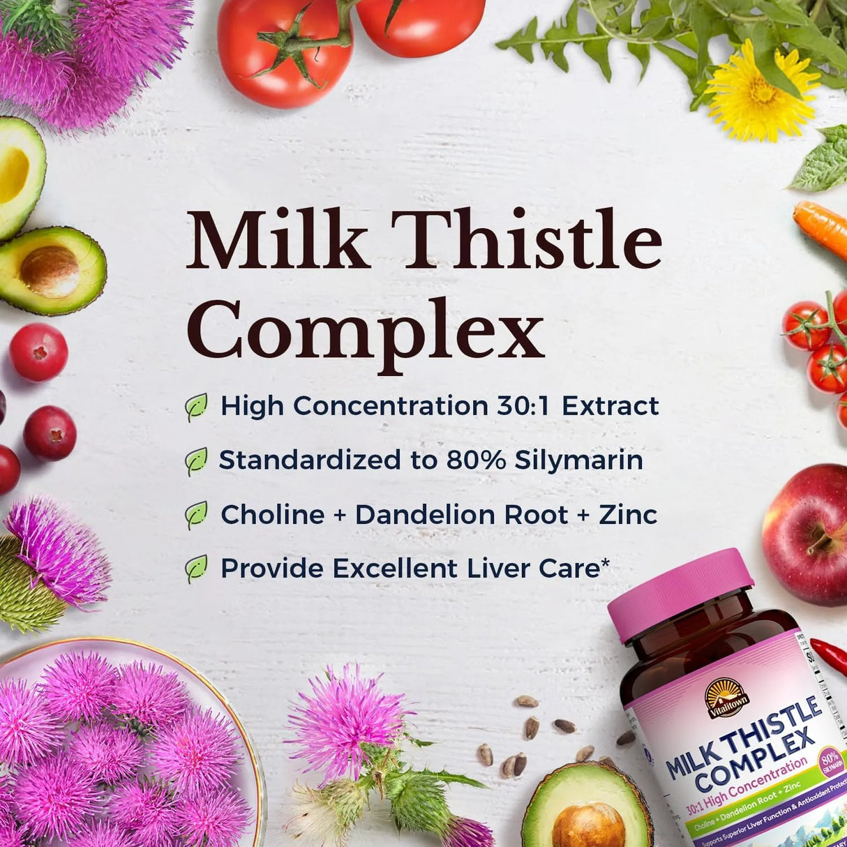 VITALITOWN - Vitalitown Milk Thistle Complex 600Mg. 60 Capsulas - The Red Vitamin MX - Suplementos Alimenticios - {{ shop.shopifyCountryName }}
