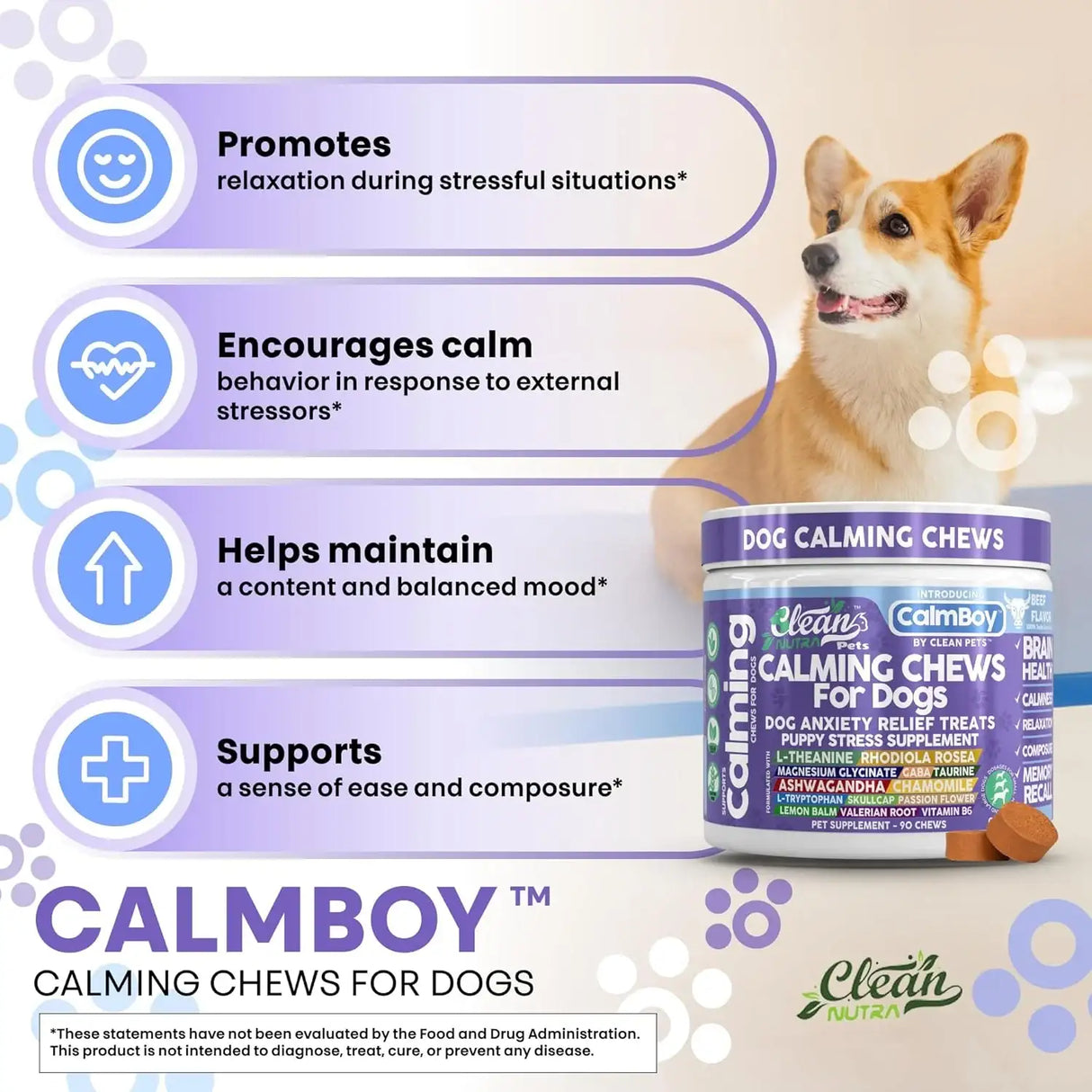 CLEAN NUTRACEUTICALS - Clean Nutraceuticals Clean Nutra Calming Chews for Dogs 90 Masticables - The Red Vitamin MX - Relajantes Para Perros - {{ shop.shopifyCountryName }}