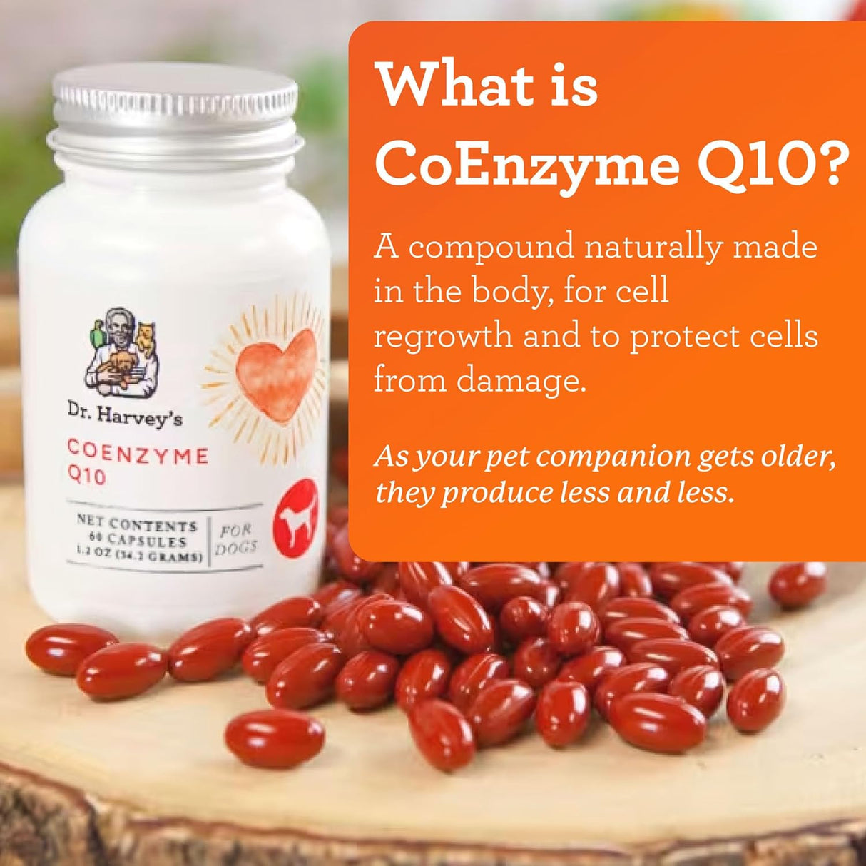 Dr. Harvey's Coenzyme Q10 Heart & Cardiovascular Support Supplements for Dogs 60 Capsulas