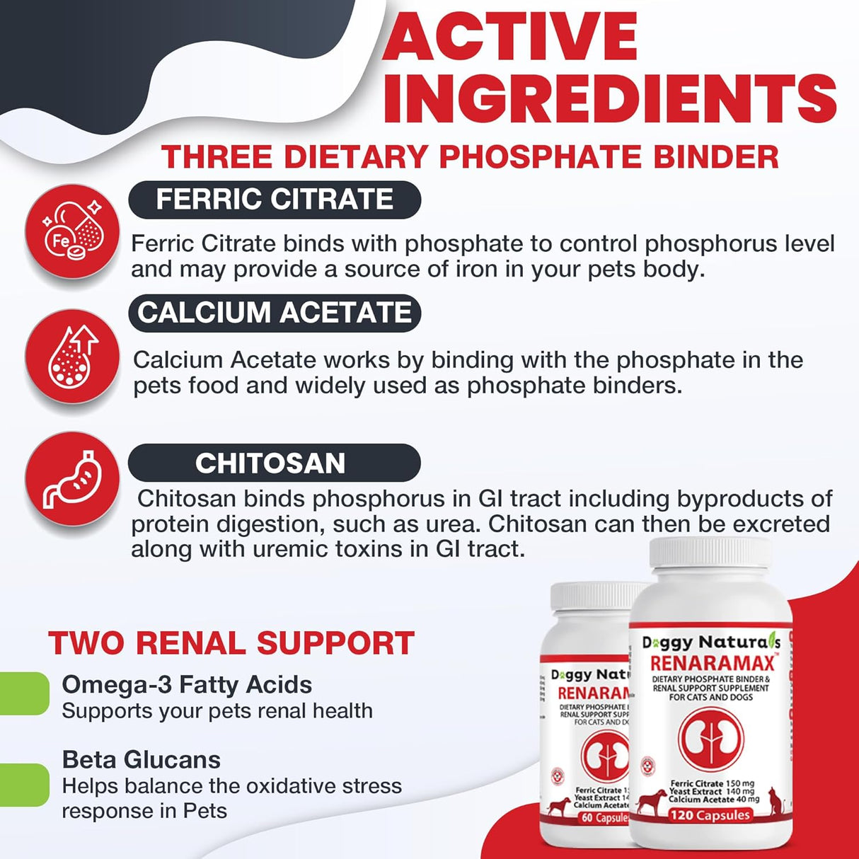 Doggy Naturals RENARAMAX Dietary Phosphate Binder and Renal Support for Cats and Dogs 120 Capsulas