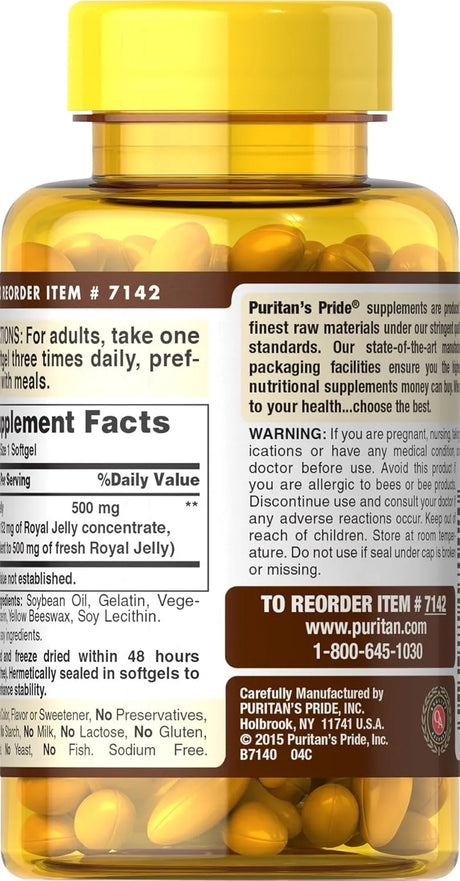 PURITAN'S PRIDE - Puritan's Pride Royal Jelly 500Mg. 120 Capsulas Blandas - The Red Vitamin MX - Suplementos Alimenticios - {{ shop.shopifyCountryName }}