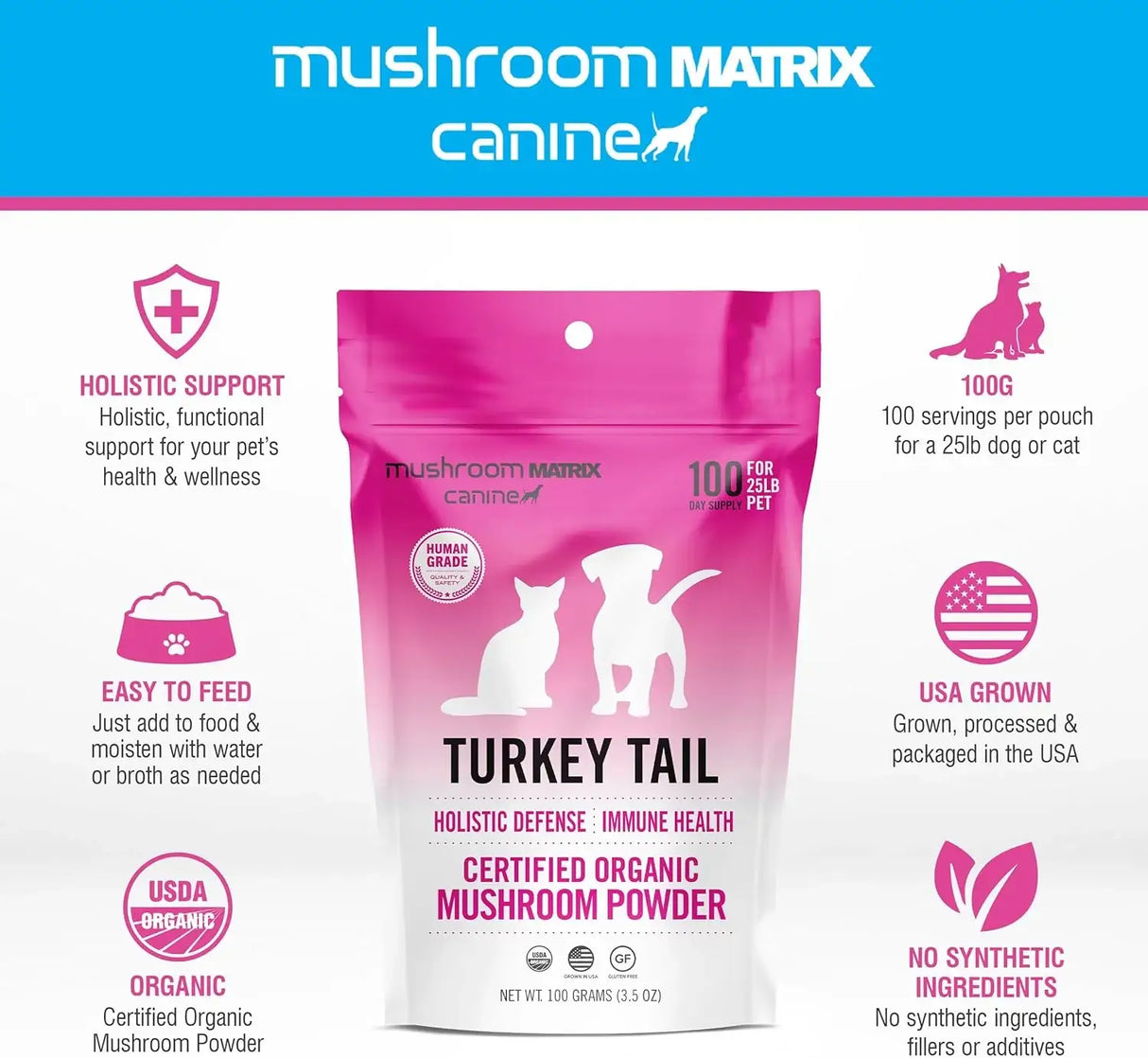 OM - Om Mushroom Matrix Pet Turkey Tail 100Gr. - The Red Vitamin MX - Suplementos Herbales Para Perros - {{ shop.shopifyCountryName }}
