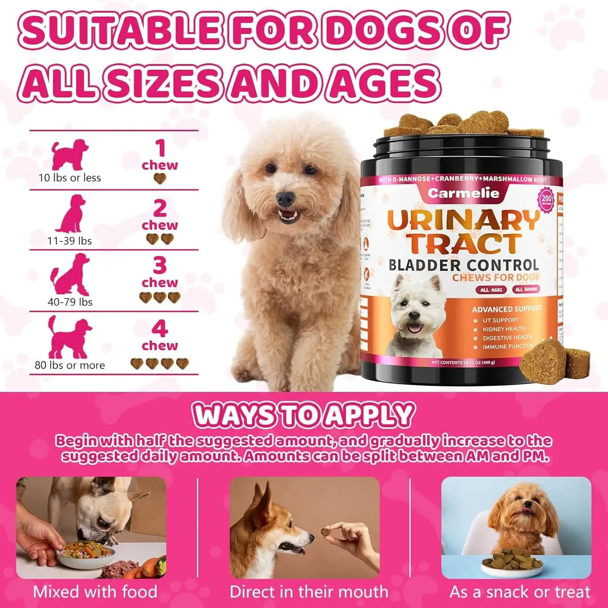 CARMELIE - Carmelie Dog Urinary Tract Supplement 200 Masticables - The Red Vitamin MX - Salud De Tracto Urinario Para Perros - {{ shop.shopifyCountryName }}
