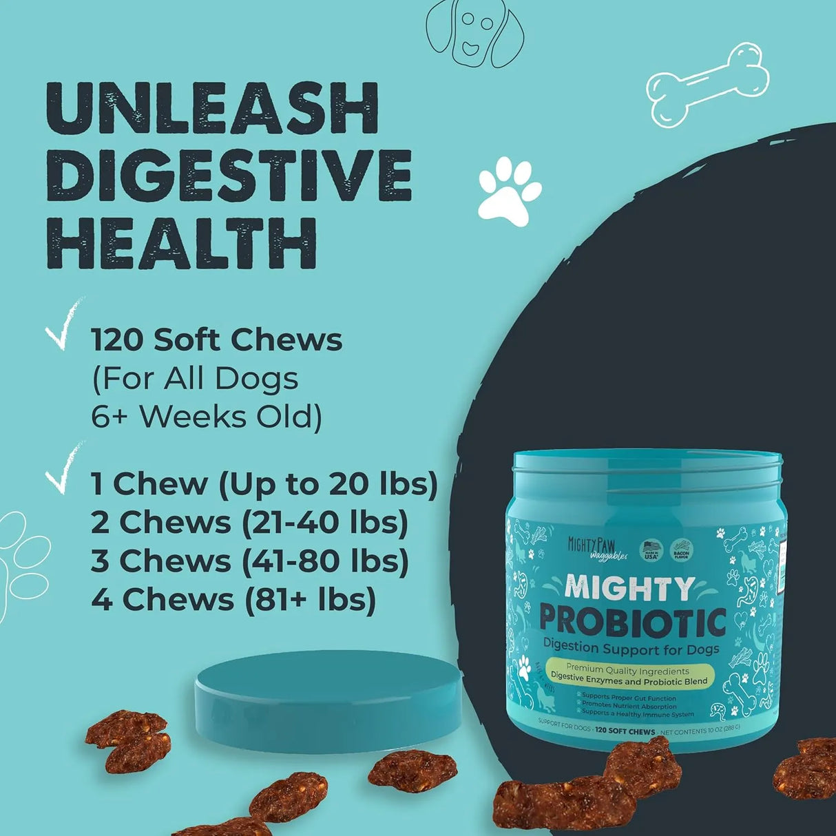 MIGHTY PAW - Mighty Paw Waggables Probiotic Chews for Dogs 120 Masticables - The Red Vitamin MX - Probióticos Para Perros - {{ shop.shopifyCountryName }}