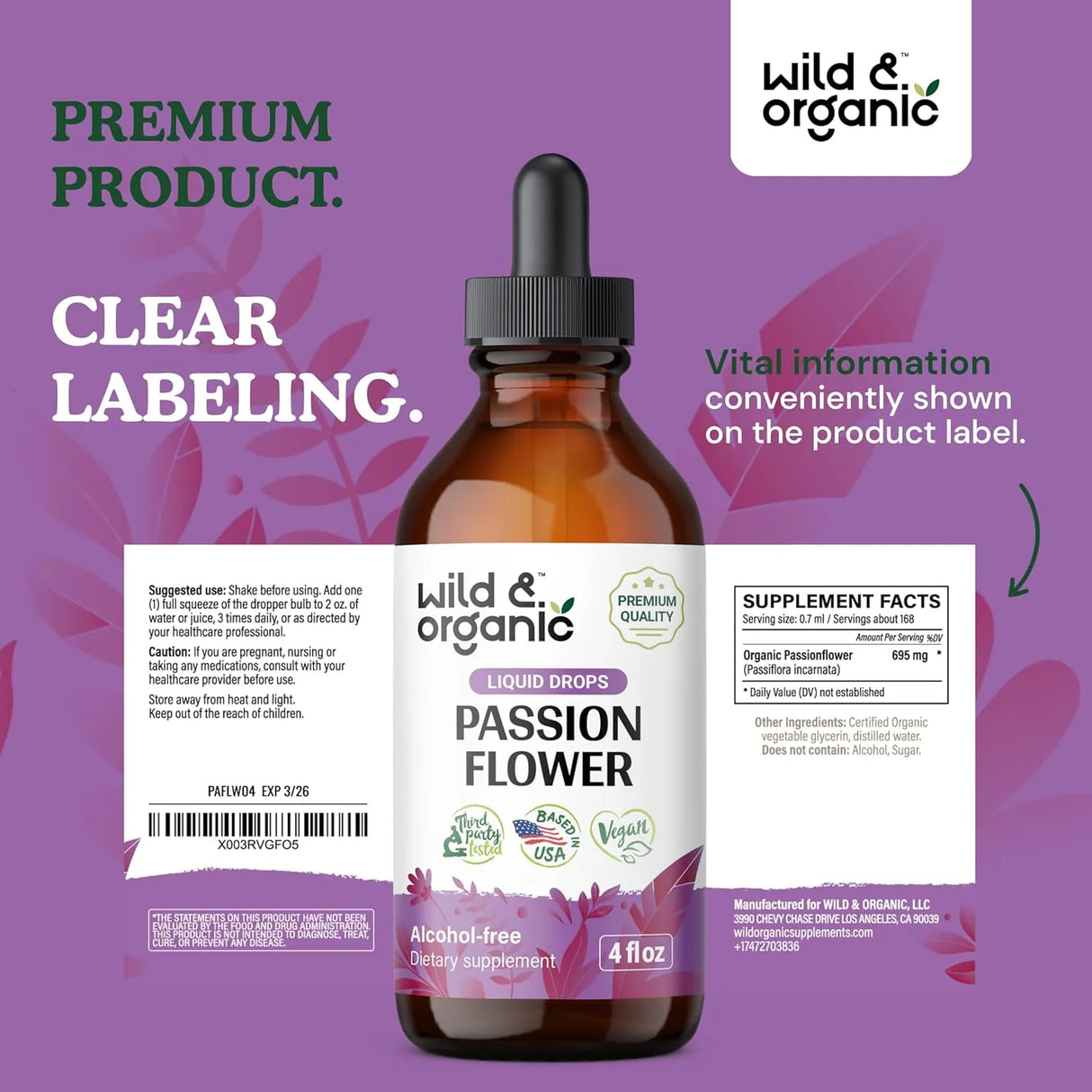 WILD & ORGANIC - Wild & Organic Passionflower Tincture 4 Fl.Oz. - The Red Vitamin MX - Suplementos Alimenticios - {{ shop.shopifyCountryName }}